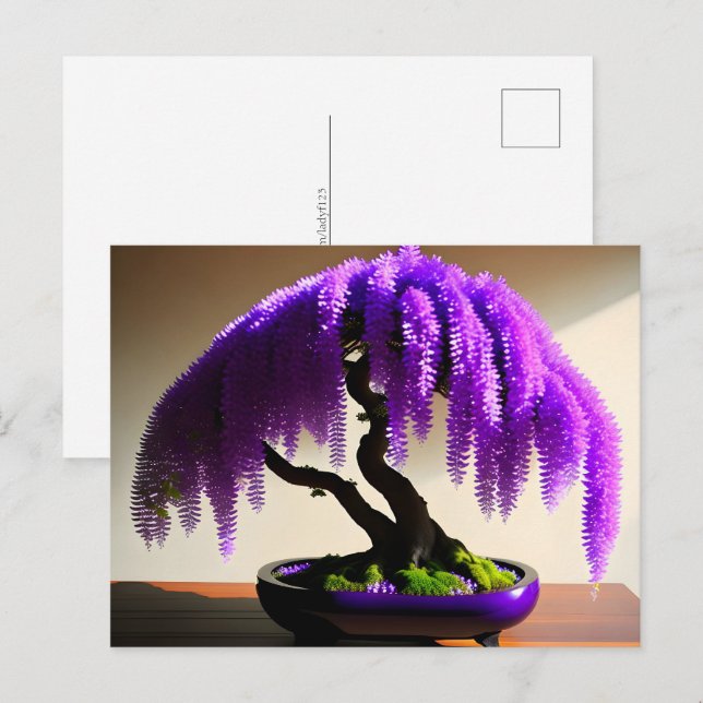Cartão Postal Rain Purple Wisteria Bonsai, Pós-cruzamento (Frente/Verso)