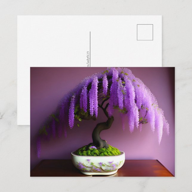 Cartão Postal Rain Purple Wisteria Bonsai, Pós-cruzamento (Frente/Verso)