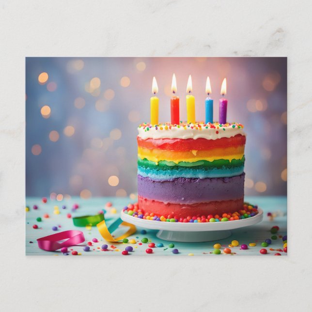 Cartão Postal Rainbow Birthday Cake (Frente)