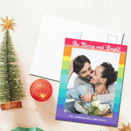 Cartão Postal Rainbow Christmas Be Feliz and Bright LGBTQ Photo