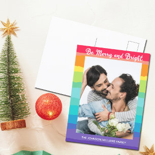 Cartão Postal Rainbow Christmas Be Feliz and Bright LGBTQ Photo
