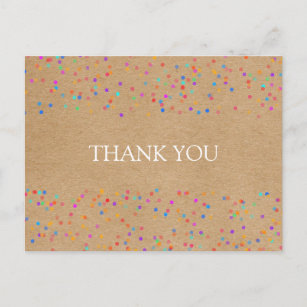 Cartão Postal Rainbow Confetti Rustic Kraft Obrigado