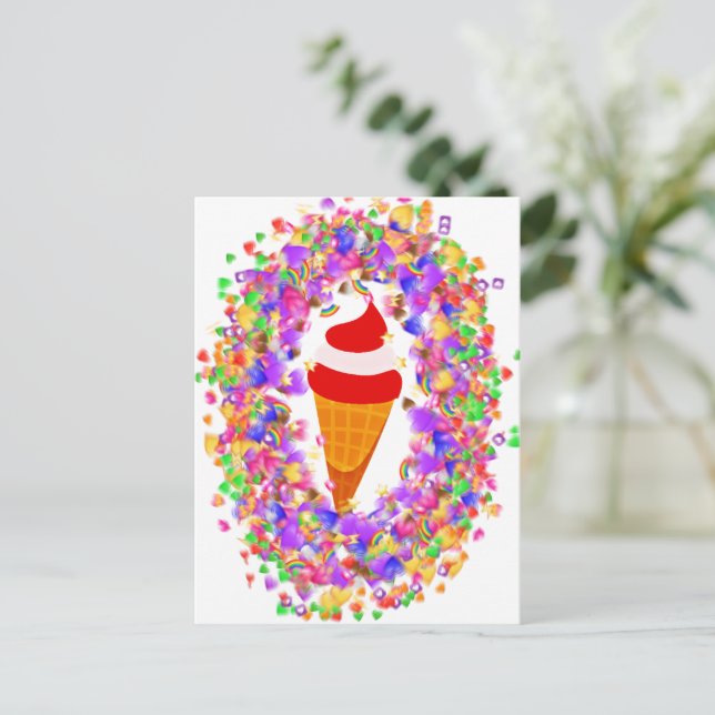 Cartão Postal Rainbow Confetti Swirl Ice Cream (Em pé/Frente)