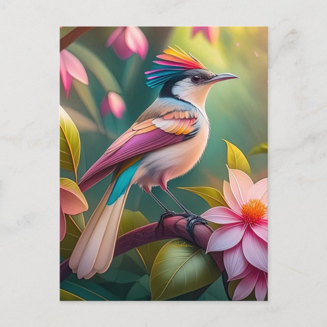 Cartão Postal Rainbow crested Jay Fantasy Bird (Frente)