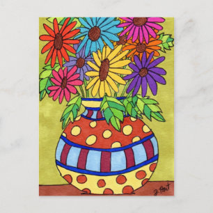 Cartão Postal Rainbow Daisies no Designer Vase