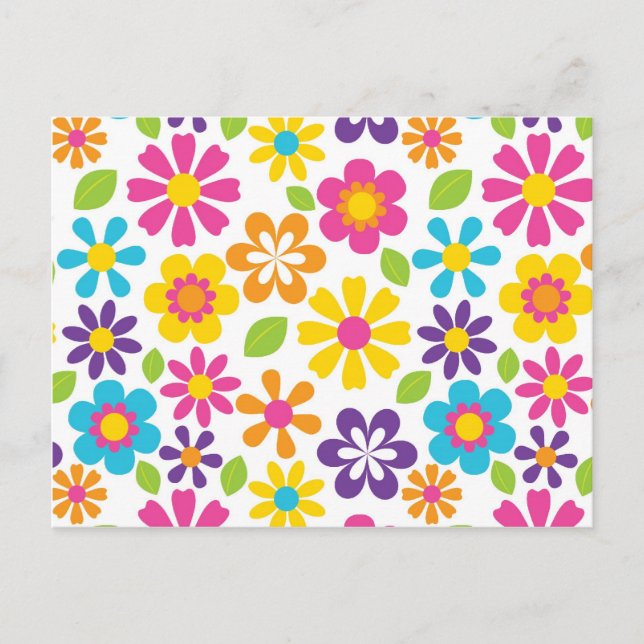 Cartão Postal Rainbow Flower Power Hippie Retro Teens Gifes (Frente)