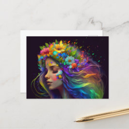 Cartão Postal Rainbow Flowers & Hair Woman