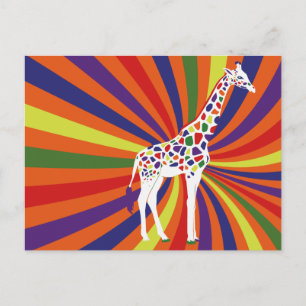 Cartão Postal Rainbow Giraffe Art