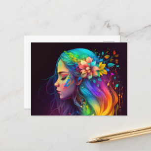 Cartão Postal Rainbow Hair Girl