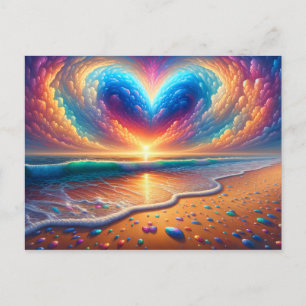 Cartão Postal Rainbow Heart Cloud Over the Beach