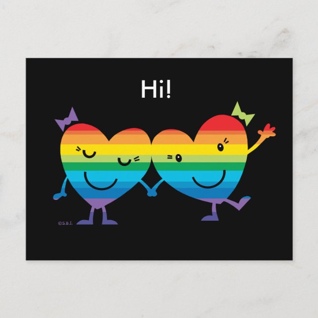 Cartão Postal Rainbow Heart Gals (Frente)