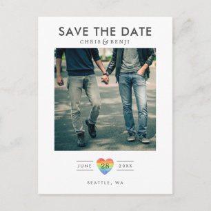 Cartão Postal Rainbow Heart LGBTQ Save the Date with Photo