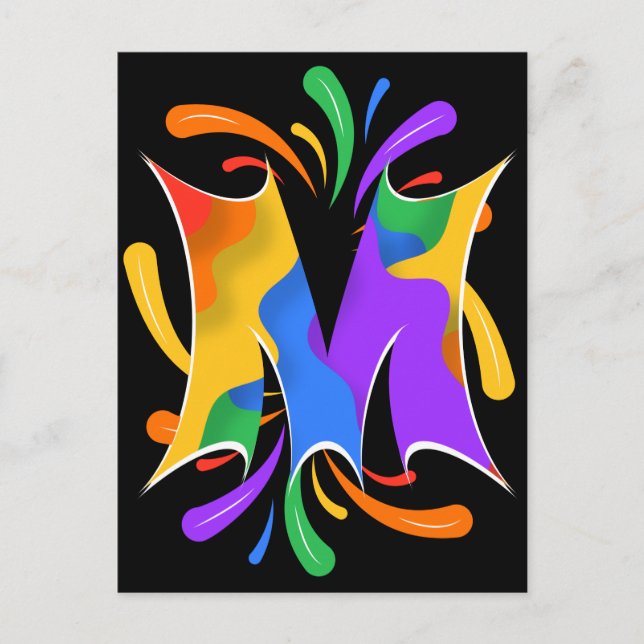 Cartão Postal Rainbow Letter M Monogram Abstract (Frente)