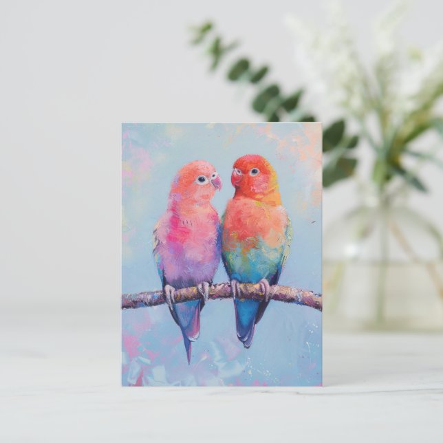 Cartão Postal Rainbow Love Birds (Em pé/Frente)