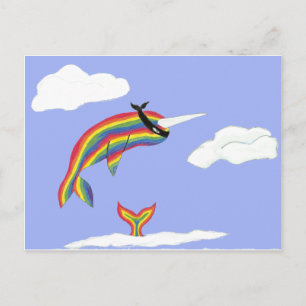 Cartão Postal Rainbow Ninja Narwhal That Flies