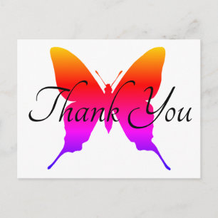 Cartão Postal Rainbow Ombre Butterfly Silhouter Obrigado