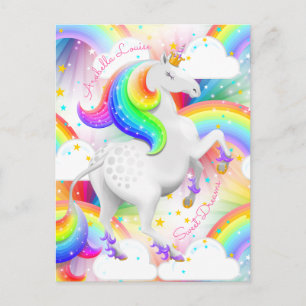 Cartão Postal Rainbow Princess Unicorn Personalizado