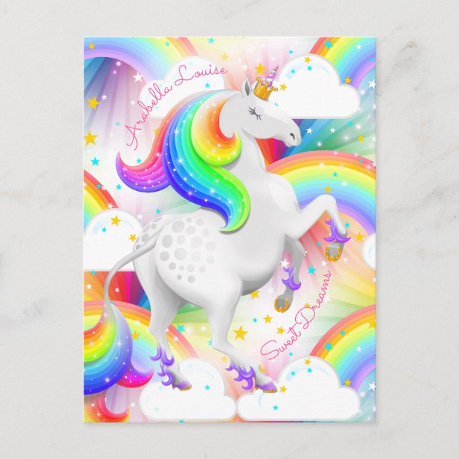 Cartão Postal Rainbow Princess Unicorn Personalizado (Frente)