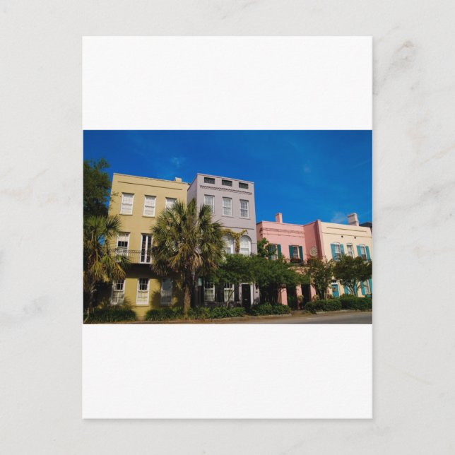 Cartão Postal Rainbow Row Charleston, SC (Frente)