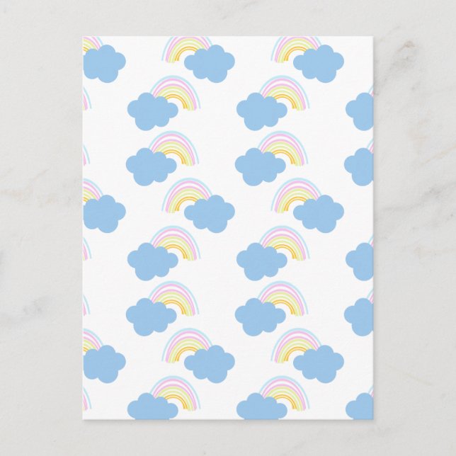 Cartão Postal Rainbow Summer Clouds Pastel Scribble Doodle (Frente)