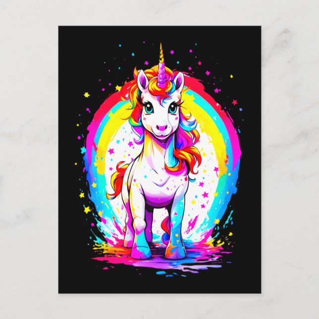 Cartão Postal Rainbow unicorn (Frente)