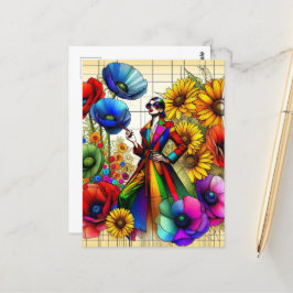 Cartão Postal Rainbow Vintage Fashion Sketch