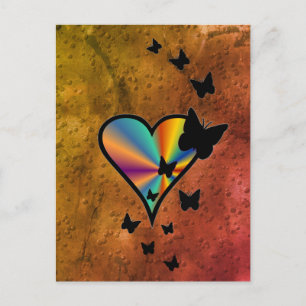 Cartão Postal Rainbowheart e Borboleta