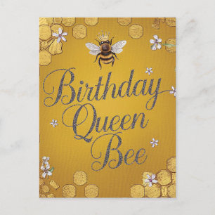 Cartão Postal Rainha Abelha de Aniversário - Design de Mel hexag