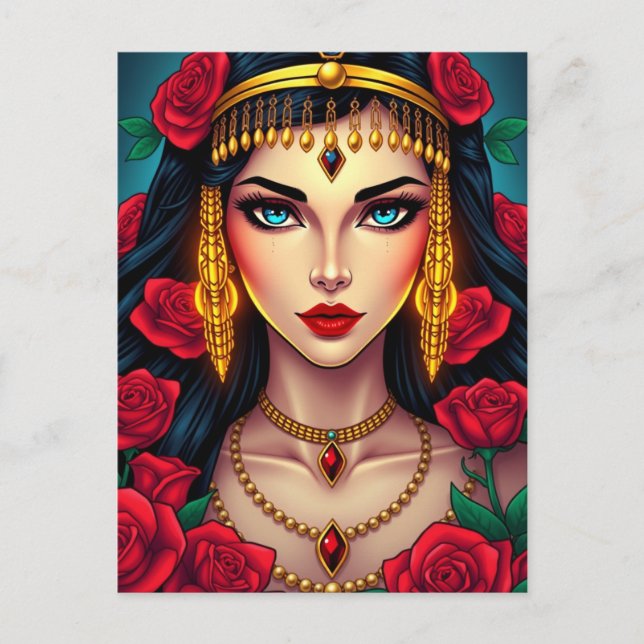 Cartão Postal Rainha Cleópatra do Egito no Esplendor Luxuoso (Frente)