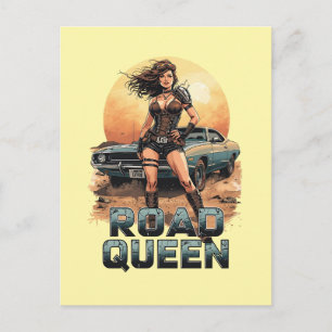 Cartão Postal Rainha da Estrada – Guerreira Pin-Up Pós-Apocalípt
