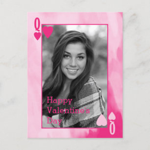Cartão Postal Rainha do Dia dos Namorados Rosa Aquarela com foto