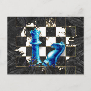 Cartão Postal Rainha e Cavalo de Xadrez - Mármore Azul