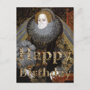 Cartão Postal Rainha Elizabeth I chiclete branco Feliz Aniversár
