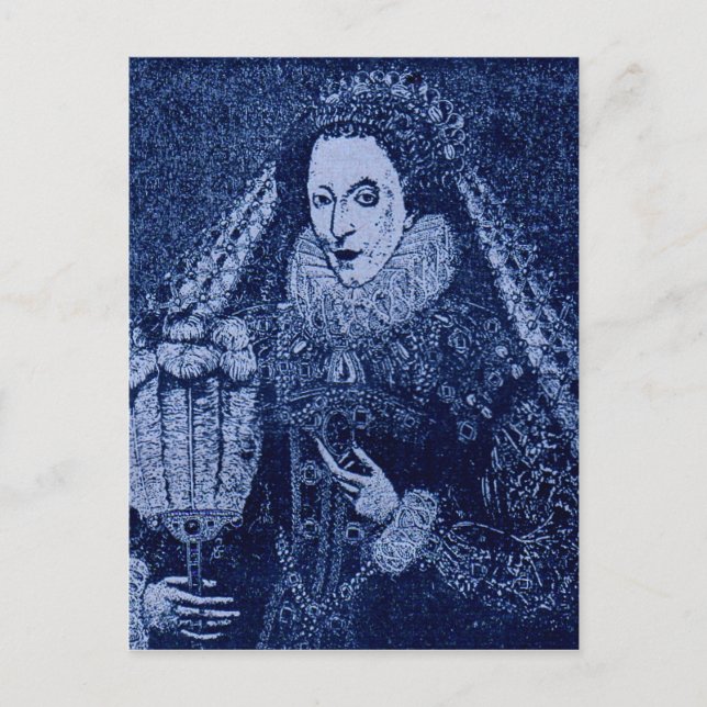 Cartão Postal Rainha Elizabeth I em azul (Frente)