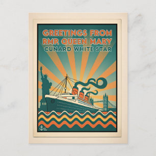 Cartão Postal Rainha Mary Cunard Lines Retro