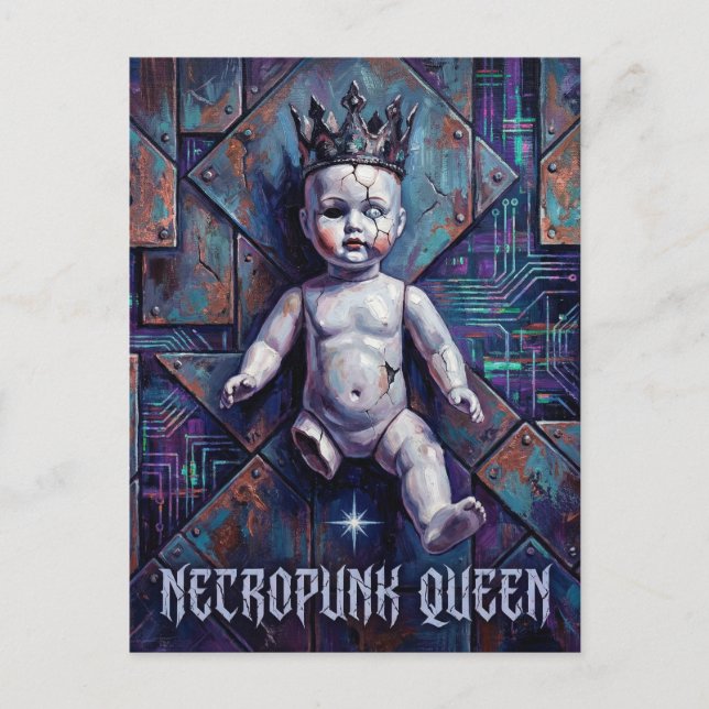 Cartão Postal Rainha Necropunk da Boneca Quebrada (Frente)
