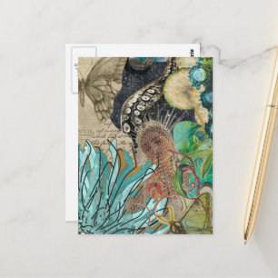 Cartão Postal Rainha Sereia Colagem Mídia Mista