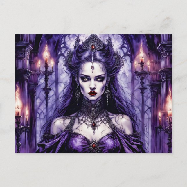 Cartão Postal Rainha Vampira no Castelo Gótico (Frente)