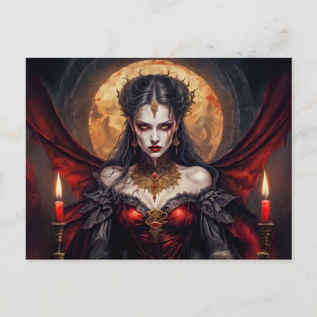 Cartão Postal Rainha Vampira Sob a Lua Brilhante (Frente)