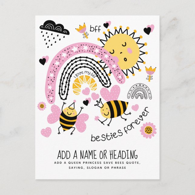 Cartão Postal Rainhas Abelhas Melhores Amigos Para Meninas BFF B (Frente)