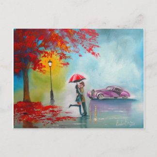 CARTÃO POSTAL RAINY DAY RED UMBRELLA ROMANTIC CASAL