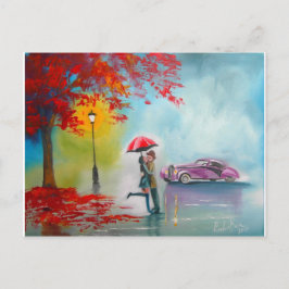 CARTÃO POSTAL RAINY DAY RED UMBRELLA ROMANTIC CASAL