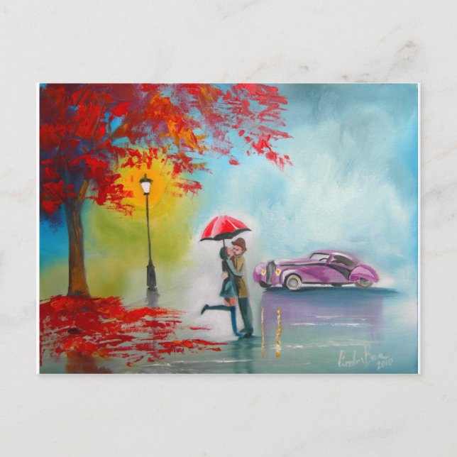 CARTÃO POSTAL RAINY DAY RED UMBRELLA ROMANTIC CASAL (Frente)