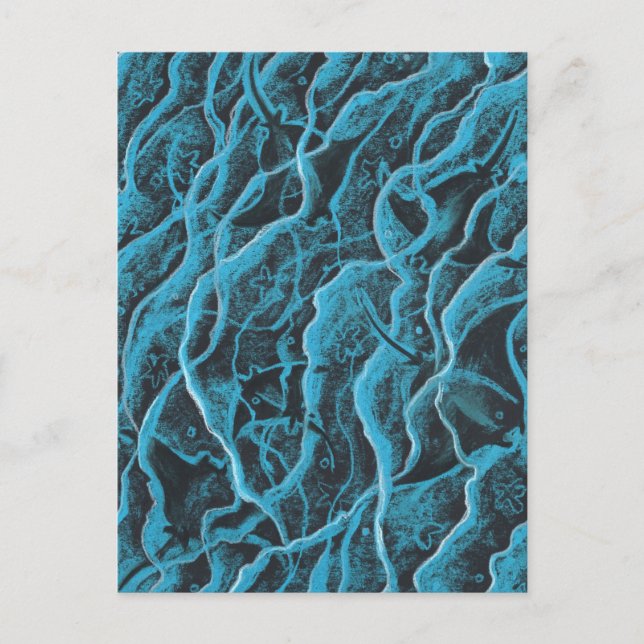 Cartão Postal Raios Oceanos Animais de Peixes Salva Arte Negra A (Frente)