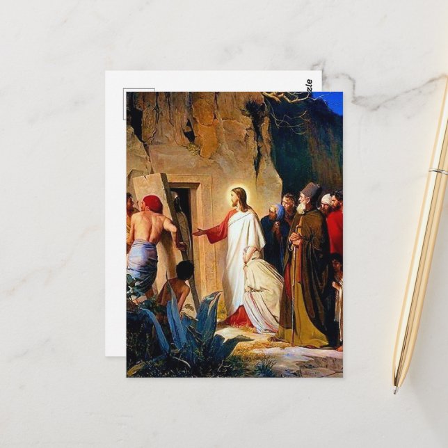 Cartão Postal Raising de Lazarus, Carl Bloch, (Frente/Verso In Situ)