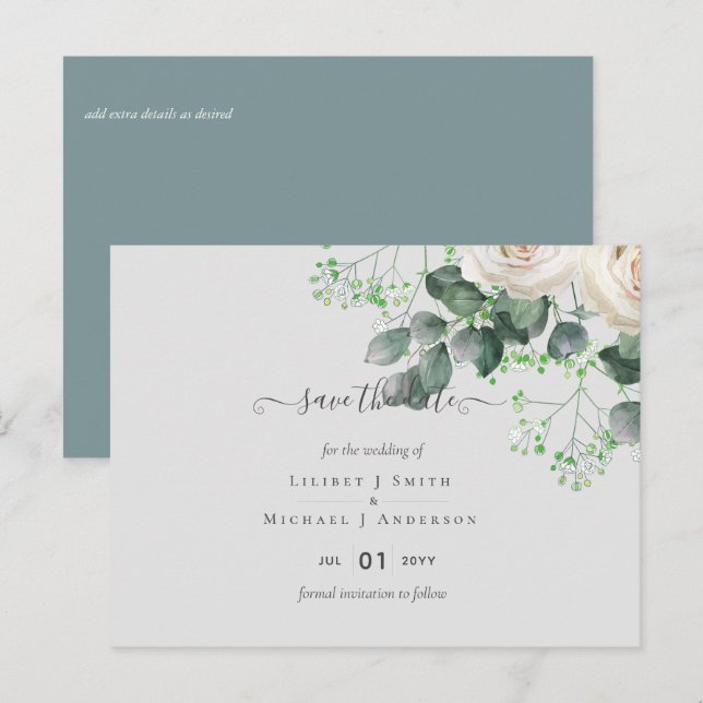 Cartão Postal Raízes Brancas Sage Eucalyptus Casamento Datas de  (Frente/Verso)