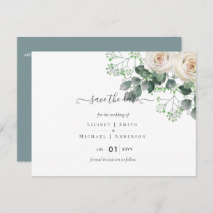 Cartão Postal Raízes Brancas Sage Eucalyptus Casamento Datas de