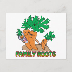 Cartão Postal raízes familiares cenoura fofa família desenho ani