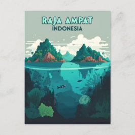 Cartão Postal Raja Ampat Indonésia Submarino Scuba Retro