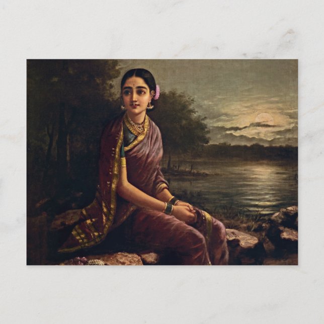 Cartão Postal Raja Ravi Varma - Radha Na Lua (Frente)
